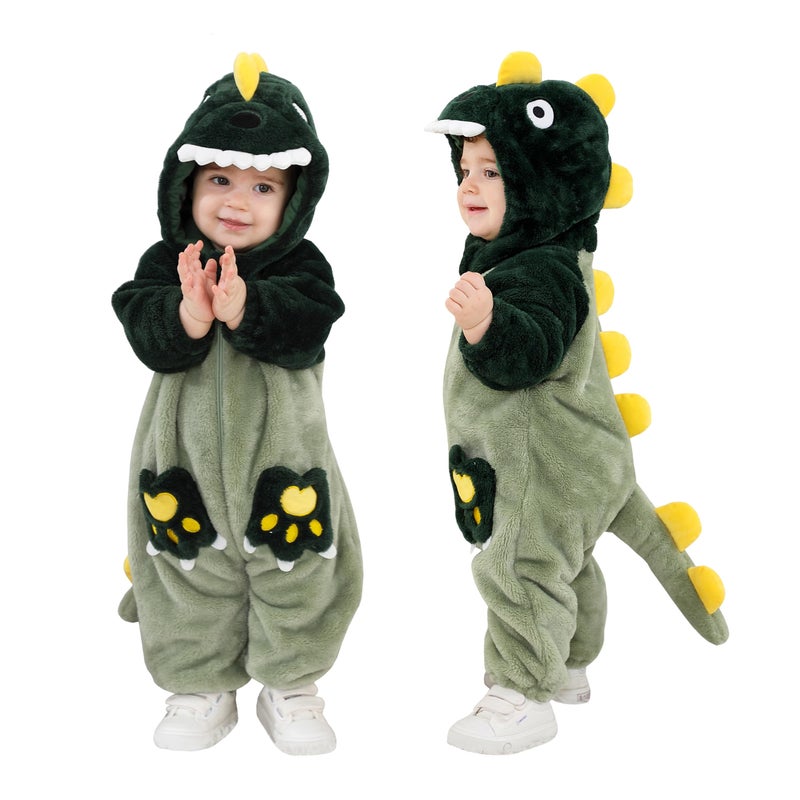 TONWHAR Kids' And Toddlers' Infant Tiger Dinosaur Animal Fancy Dress Costume Outfit Hooded Romper Jumpsuit(6-12 Months/Height:26""-29"") - Image 1